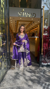 Designer Chinon Suit Set with Dori, Sequin, Pearl & Mirror Work