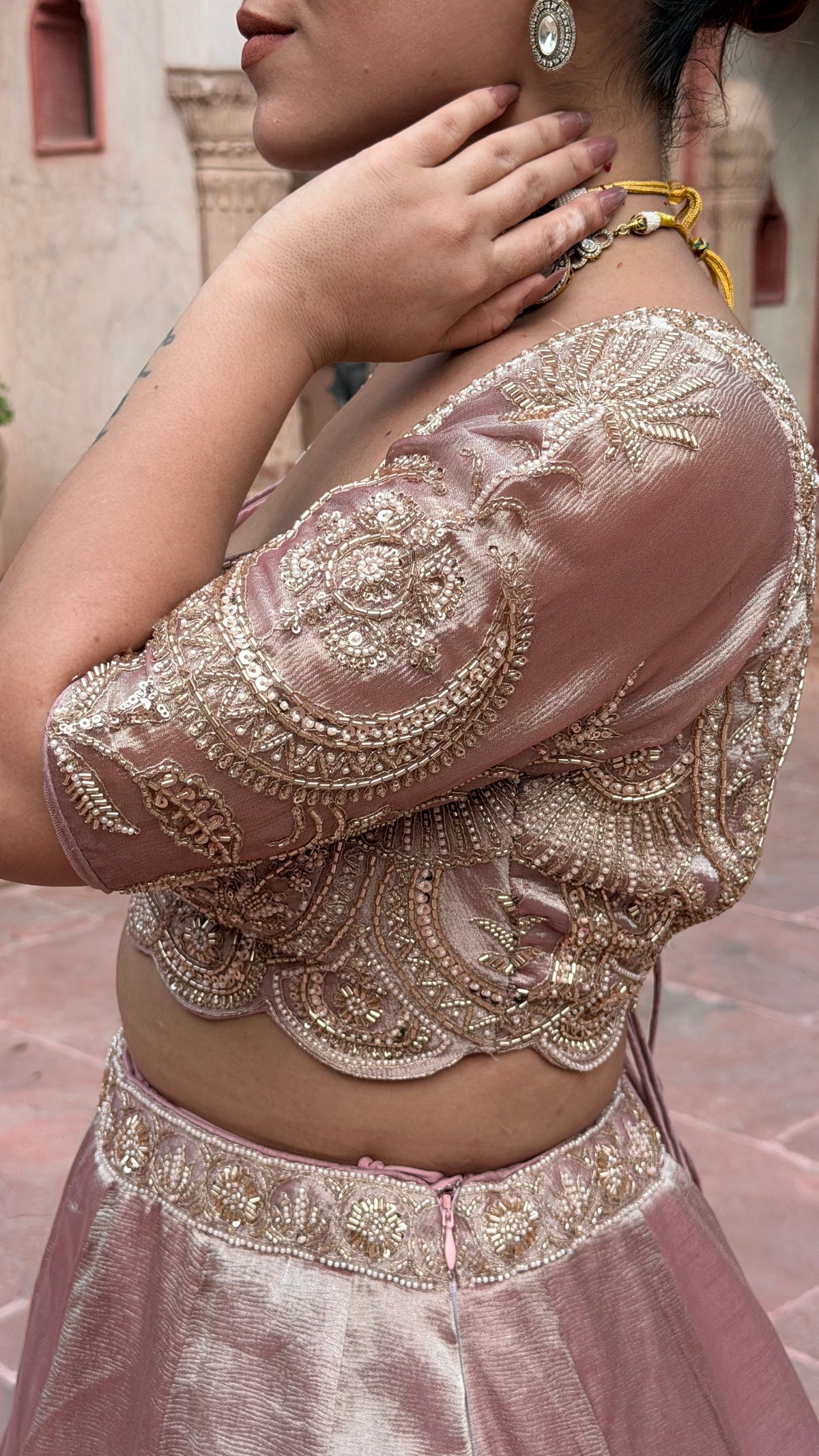 Shimmer Tissue Beads Work Designer Lehenga Set | Festive & Wedding Wear