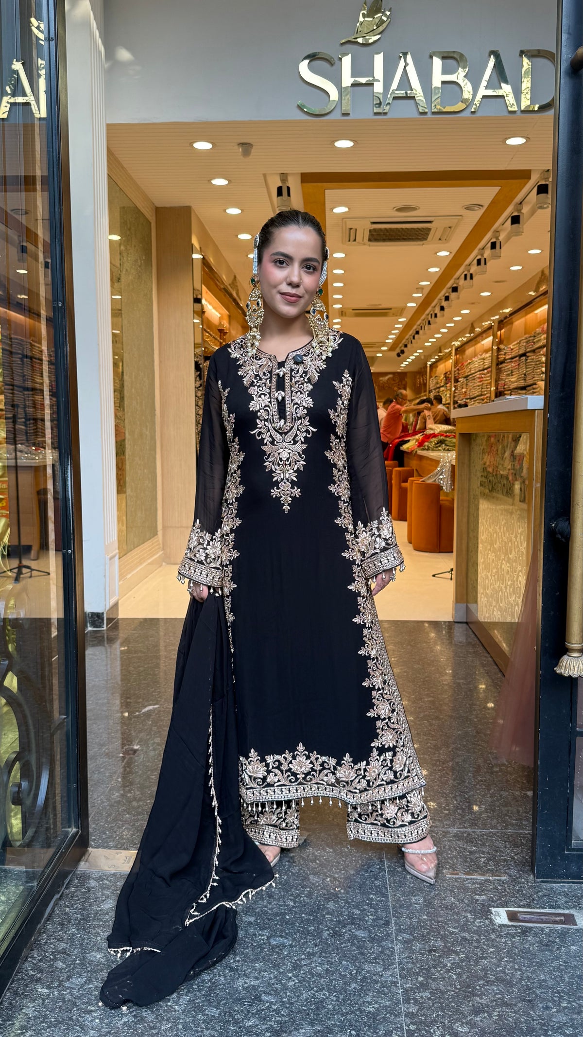 Elegant Georgette Thread Embroidered & Beaded Suit Set ( 46 size sides will be plain customisation available if handwork needed )