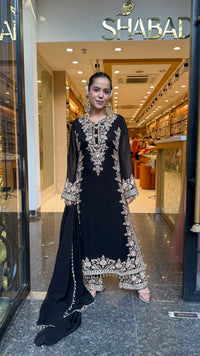 Elegant Georgette Thread Embroidered & Beaded Suit Set ( 46 size sides will be plain customisation available if handwork needed )