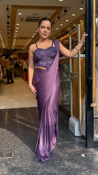 Shimmer Lycra Drape Saree with Handwork Corset Blouse