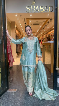 Budget-Friendly Shimmer Silk Suit Set with Dori Work | Sizes Up to 46