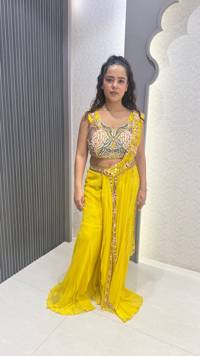 Multicolor Pearl & Cutdana Indo-Western Set with Garara Bottoms