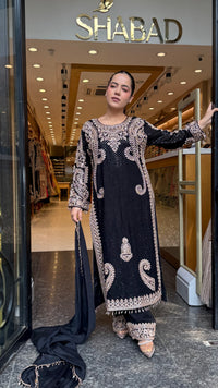 Georgette fabric Suit Set with Sequin Shirt &  Beads Handwork ( 3xl size sides will be plain handwork can be customised )