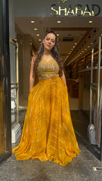 Mirror Work Blouse with Banarasi Weaving Bottom Indo-Western Set