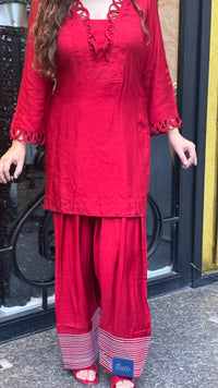 Rayon Cotton Farshi Salwar Co-ord Set with Lace Work Neckline & Sleeves
