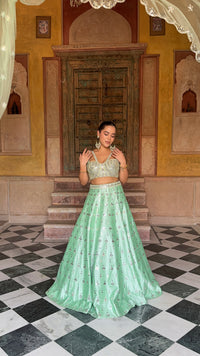 Elegant Raw Silk Lehenga with Intricate Mirror Work