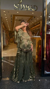 Designer Shimmer Silk Indo-Western Set with Handwork & Crush Tissue Bottom