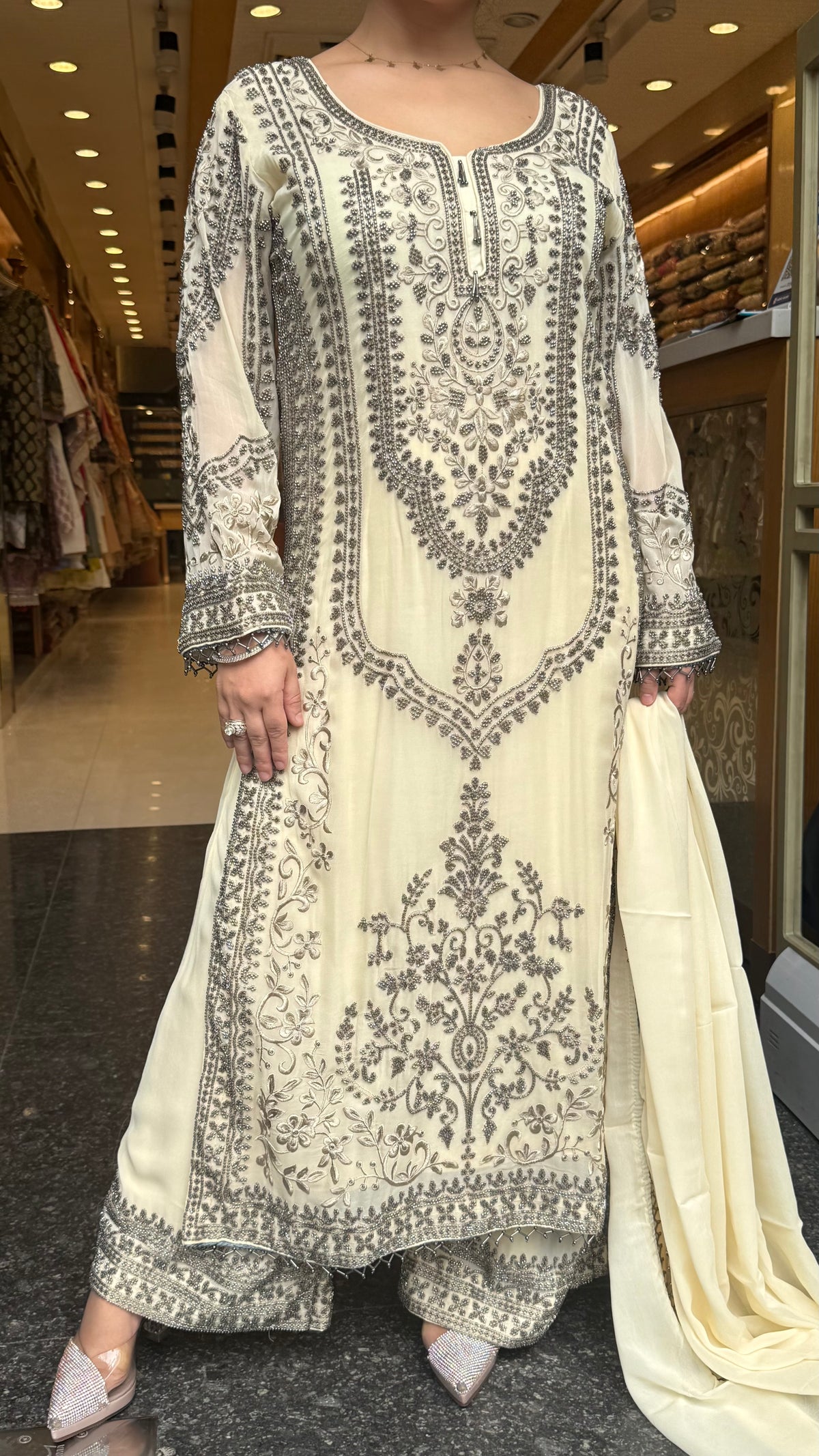 Metallic Beads & Thread Embroidered Designer Suit Set | Premium Occasion Wear