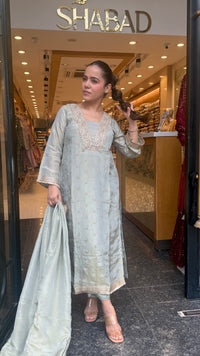 Budget-Friendly Shimmer Tissue Handwork Suit Set | Handworked Cutdana Neckline & Booti | Up to 44