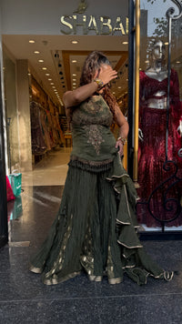 Designer Shimmer Silk Indo-Western Set with Handwork & Crush Tissue Bottom