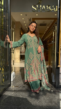 Crepe Digital Print Suit Set with Zari Outline Work for Women