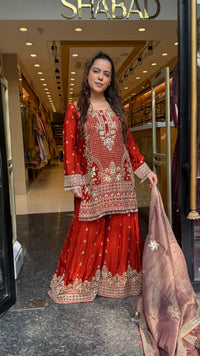 Women’s Chinon Fabric Suit Set | Zari Work & Cutwork | Premium Ethnic Wear | Sizes Up to 46