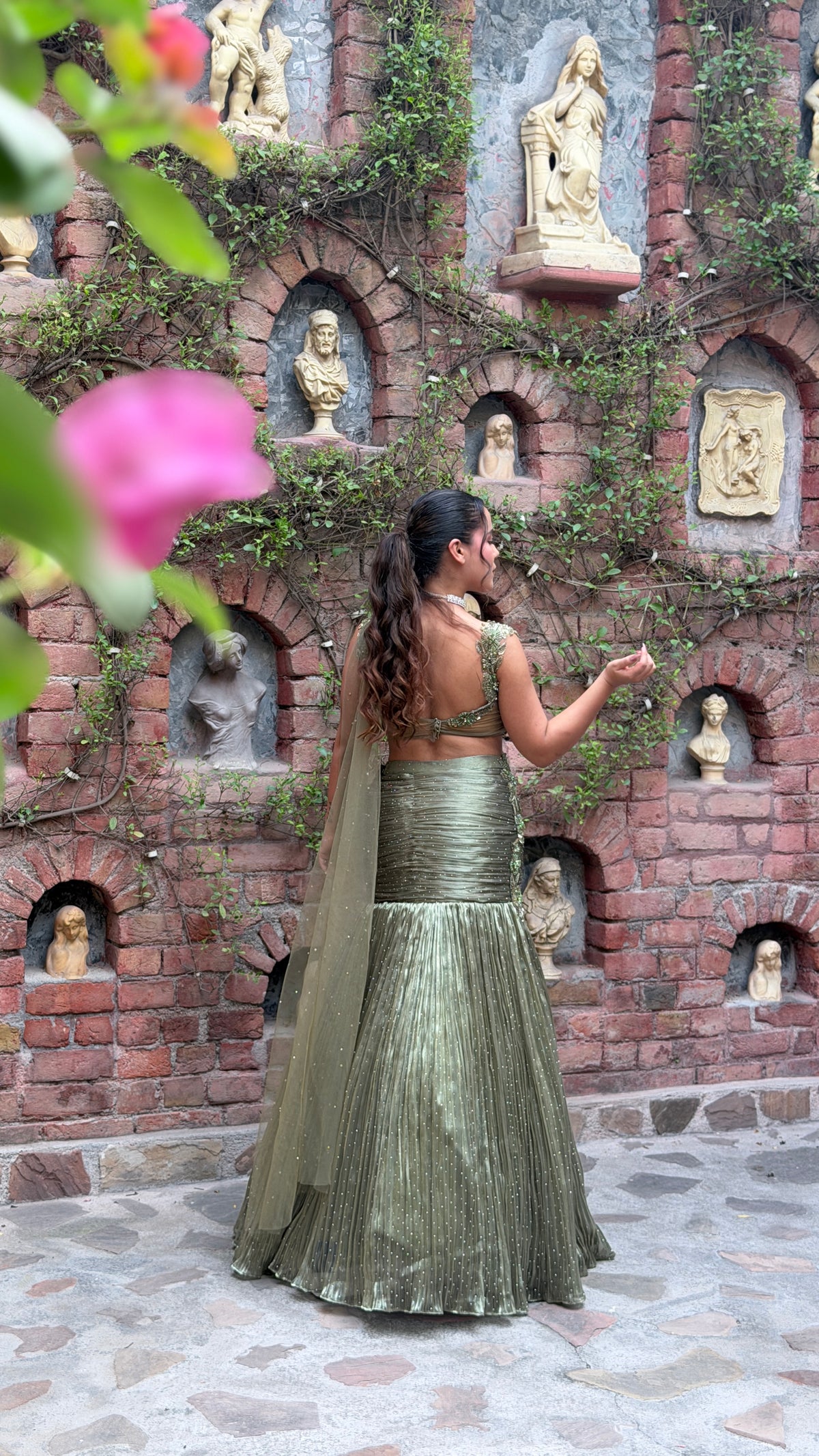 Shimmer Tissue Lehenga with Stone, Sequin, Pearl, Swarovski & Cutdana Work