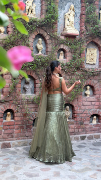 Shimmer Tissue Lehenga with Stone, Sequin, Pearl, Swarovski & Cutdana Work