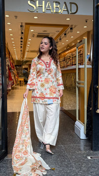 Budget-Friendly Printed Cotton Suit Set with Farshi Salwar & Mirror Lace Neckline | Up to Size 46 (Copy)