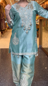 Budget-Friendly Shimmer Silk Suit Set with Dori Work | Sizes Up to 46