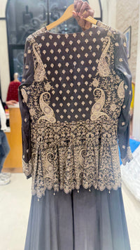 Graceful Chinon Suit with Machine Embroidery