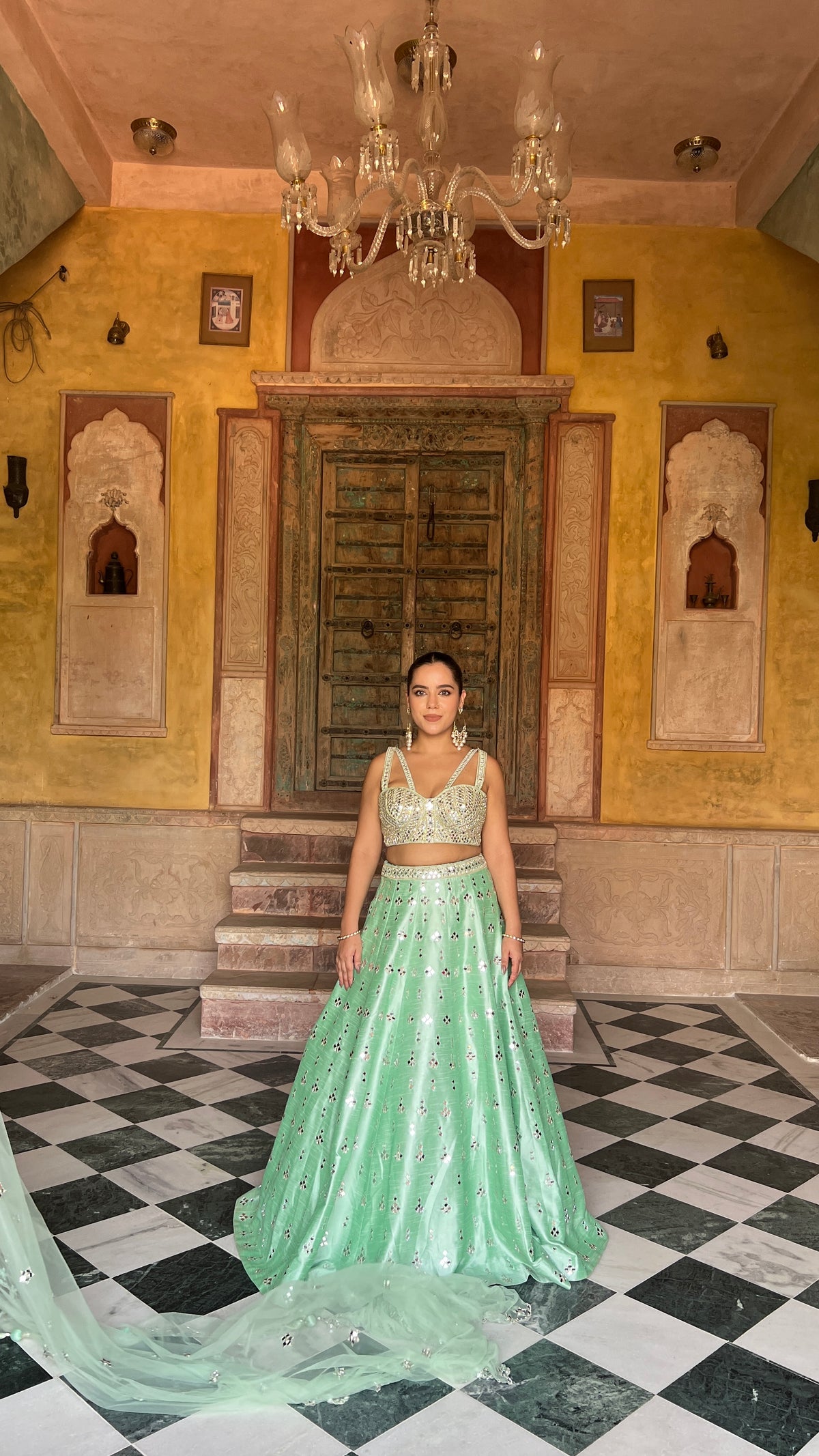 Elegant Raw Silk Lehenga with Intricate Mirror Work