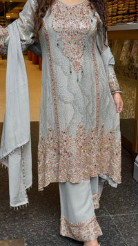 Designer Georgette Suit Set with Sequin Shirt & Multicolor Stone Beads Work