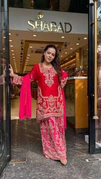 Embellished Chinon Suit Set with Multicolor Stone & Beadwork (delivery time 10-15 September)