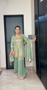 Shimmer Silk Mirror Work Suit Set – Elegant Sequins Finish