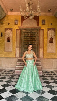 Elegant Raw Silk Lehenga with Intricate Mirror Work