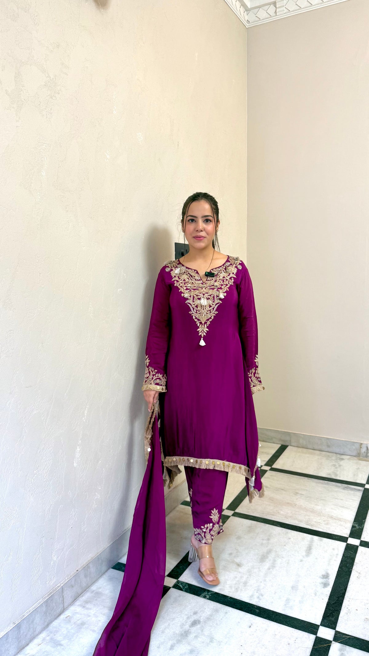 Crepe Dori Work Set with Coin Tassels & Pants