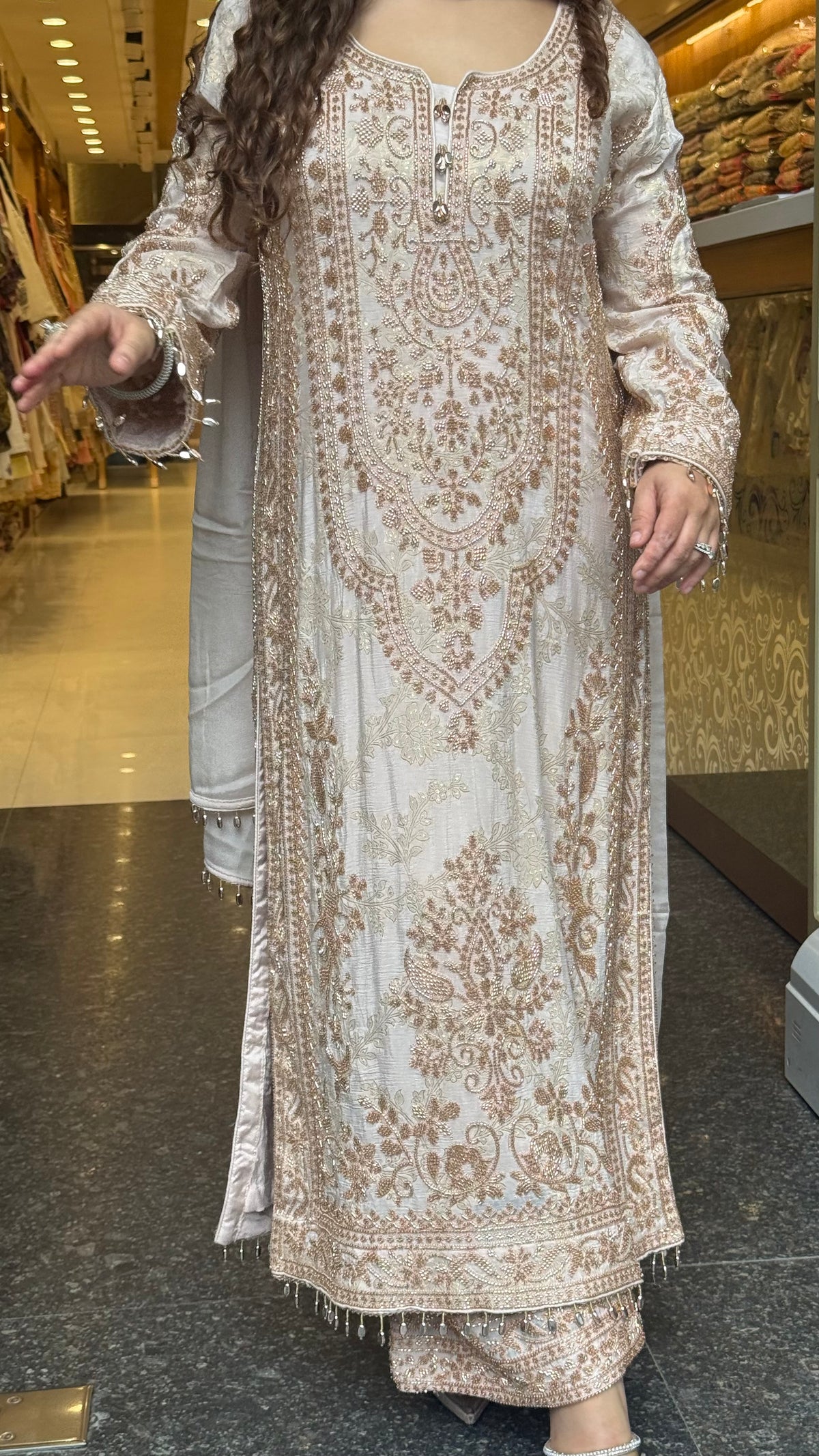 Pakistani Suit Set with banarsi weaving  shirt &  Beads handwork