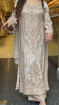 Pakistani Suit Set with banarsi weaving  shirt &  Beads handwork