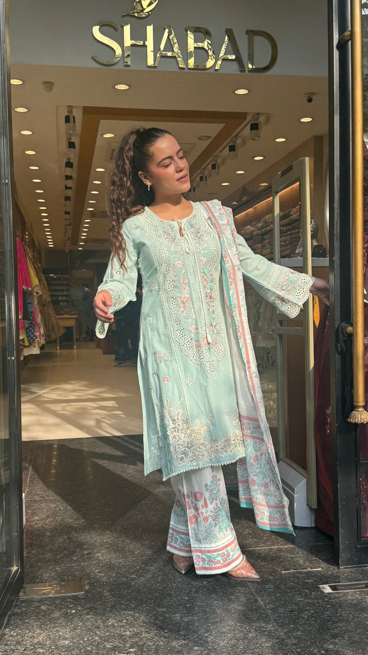 Women’s Cotton Pakistani Suit Set | Cutwork & Thread Embroidery | Printed Bottom | Sizes Up to 44
