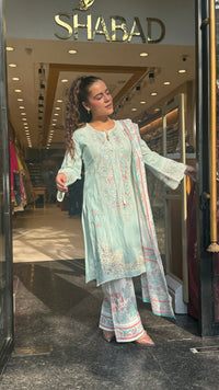 Women’s Cotton Pakistani Suit Set | Cutwork & Thread Embroidery | Printed Bottom | Sizes Up to 44