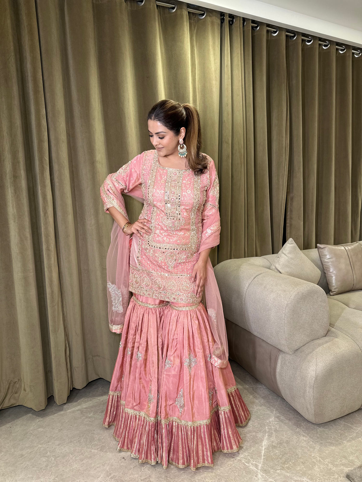 Banarasi Suit with Dabka, Pearl, Mirror & Jarkan Work