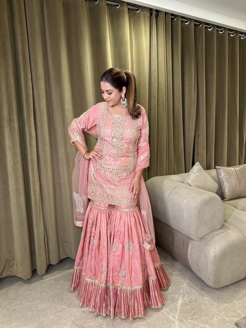 Banarasi Suit with Dabka, Pearl, Mirror & Jarkan Work