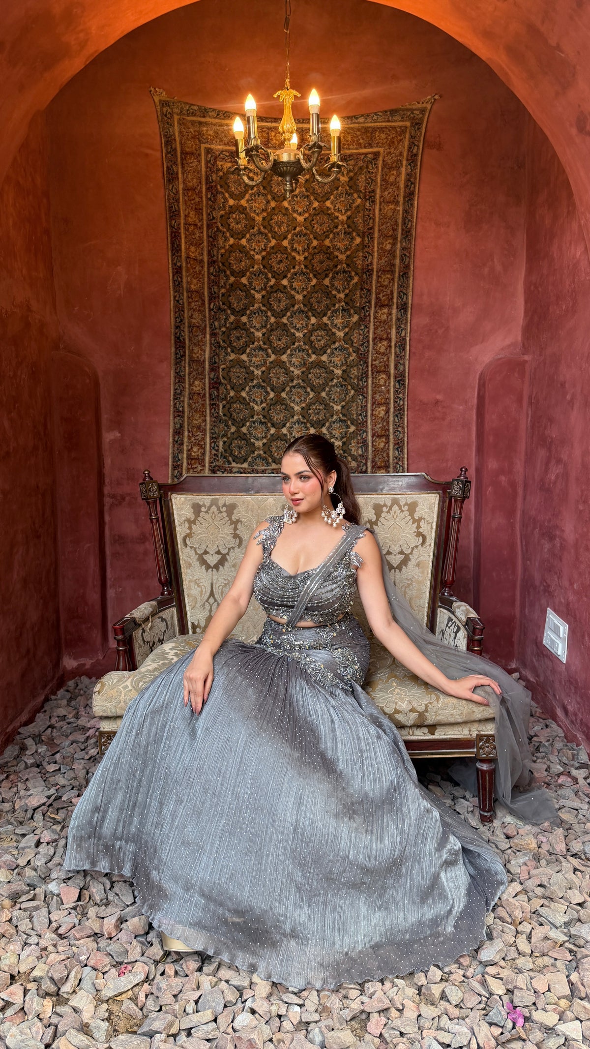 Shimmer Tissue Embellished Lehenga with Stone, Sequin, Pearl & Swarovski Cutdana Work