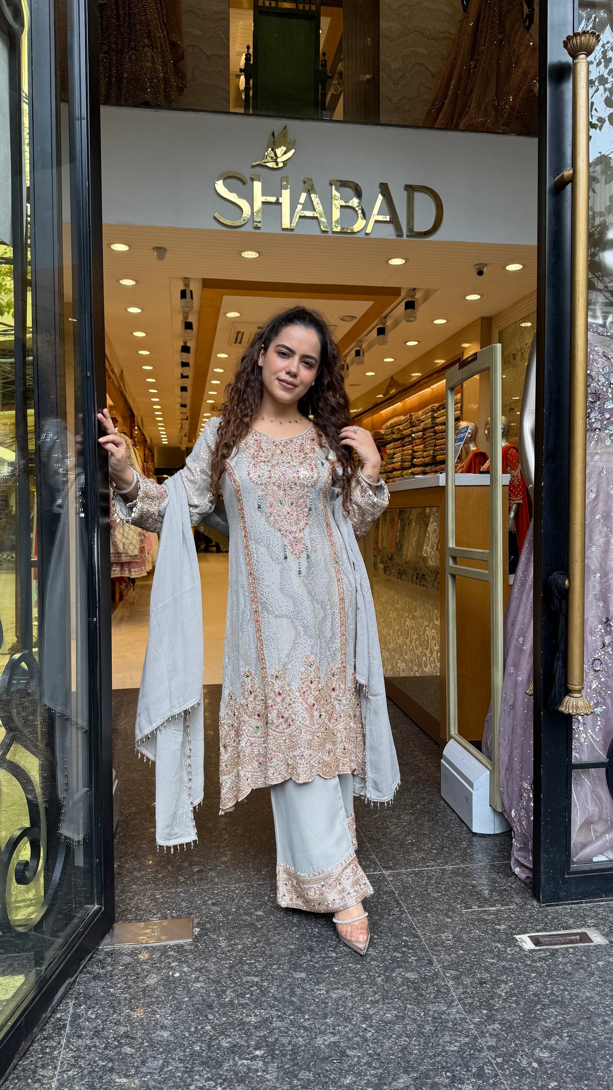 Designer Georgette Suit Set with Sequin Shirt & Multicolor Stone Beads Work