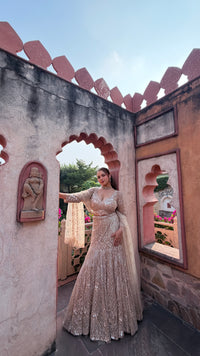 Fish-Cut Lehenga with cutdana, Pearls & Sequin Work | Designer Lehenga