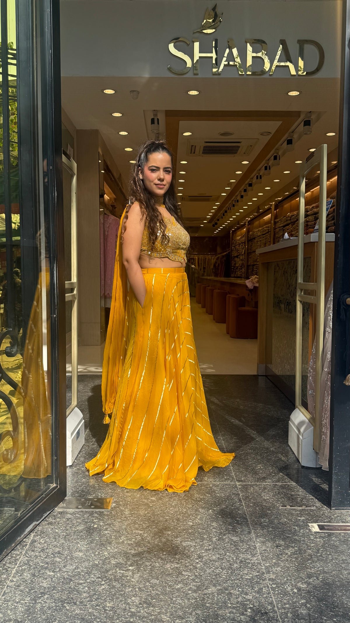 Mirror Work Blouse with Banarasi Weaving Bottom Indo-Western Set