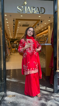 Silk Suit Set with Chinon Garara – Dori, Pearl & Gotta Detailing