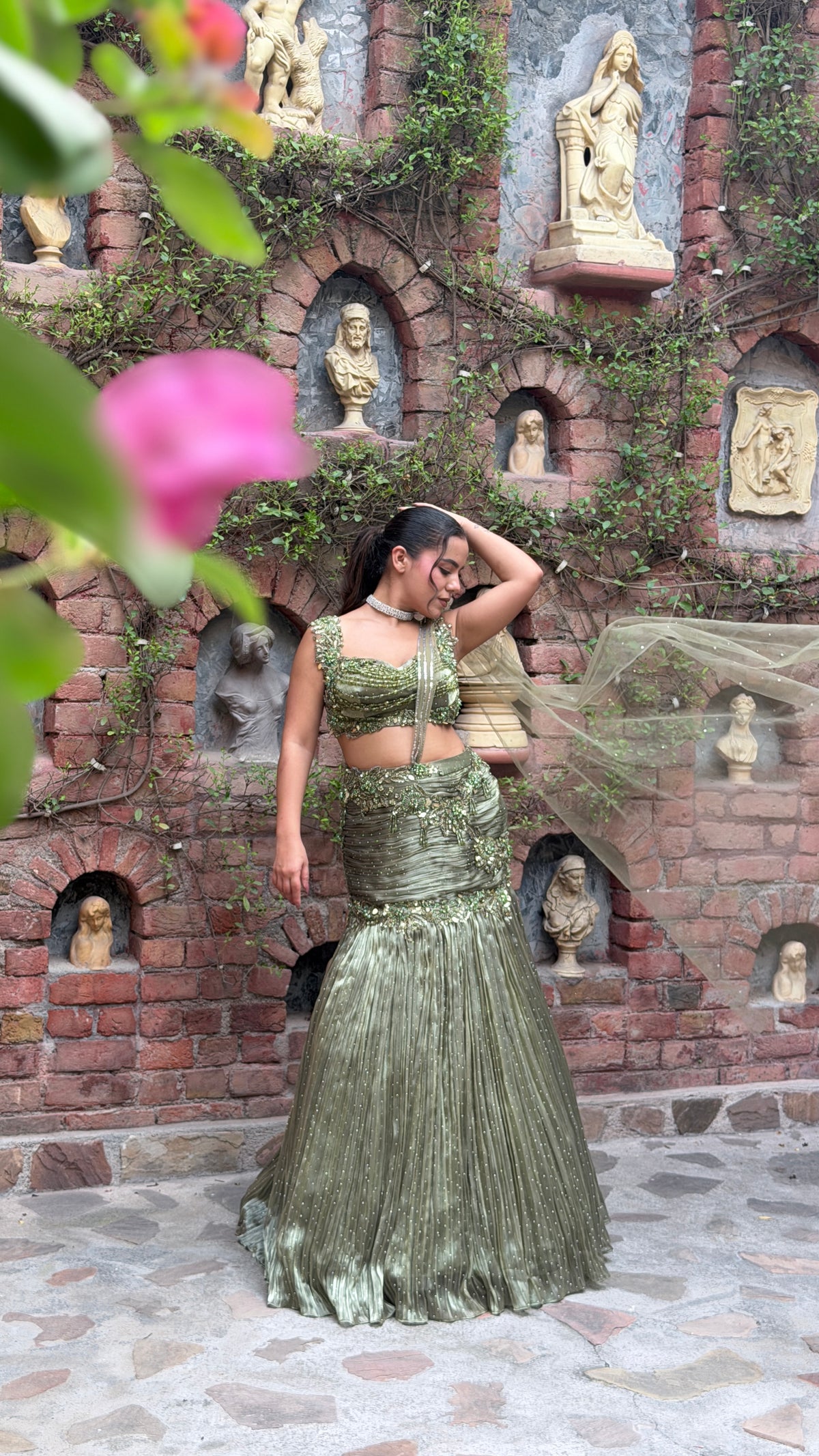 Shimmer Tissue Lehenga with Stone, Sequin, Pearl, Swarovski & Cutdana Work