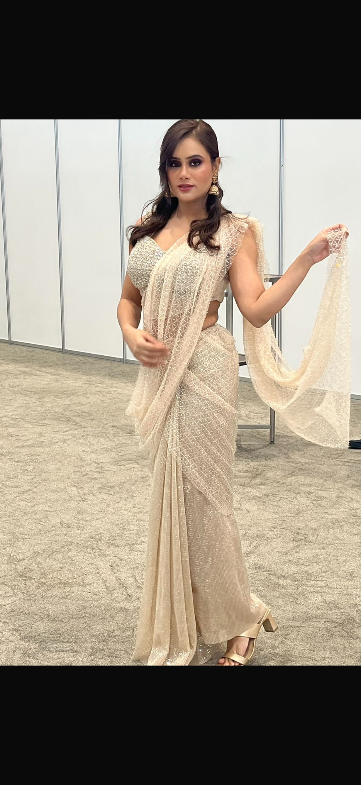 Handwork Corset Blouse Drape saree Beads work ( same blouse two saree options )