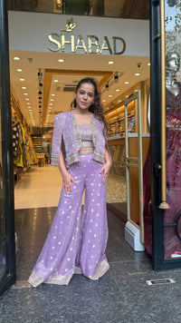 Banarsi Shimmer Indo-Western Set with Handwork Mirror Jacket | Upto Size 40