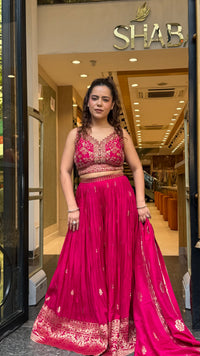 Silk Indo-Western Set with Dabka, Pearl & Stone Work Blouse and Banarasi Weaving Bottom