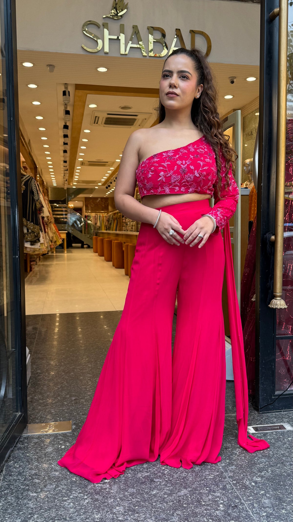 Georgette Indo-Western Set with Cutdana & Sequin Work Blouse & Organza Dupatta