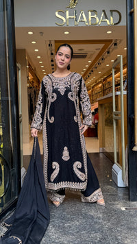 Georgette fabric Suit Set with Sequin Shirt &  Beads Handwork ( 3xl size sides will be plain handwork can be customised )