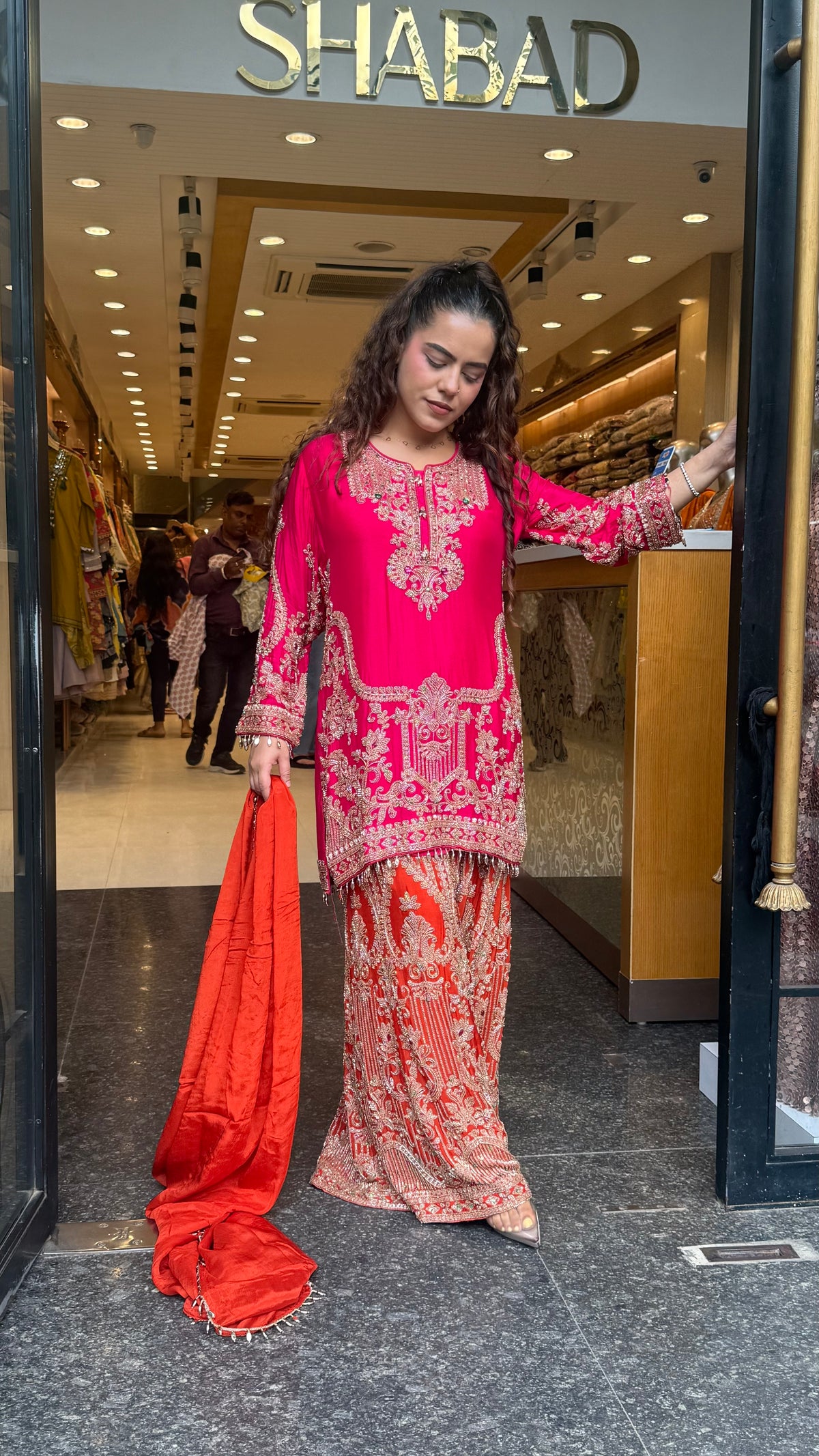 Embellished Chinon Suit Set with Multicolor Stone & Beadwork