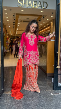 Embellished Chinon Suit Set with Multicolor Stone & Beadwork