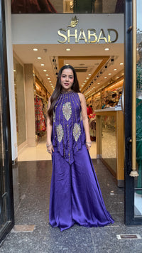 Pure Shimmer Silk Indo-Western with Handwork Thread, Zari, Cutdana & Pearl Embroidery