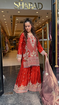 Women’s Chinon Fabric Suit Set | Zari Work & Cutwork | Premium Ethnic Wear | Sizes Up to 46