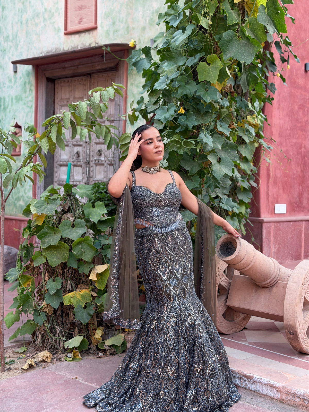 Handwork Fish Cut Lehenga with Beaded & Cutdana Blouse